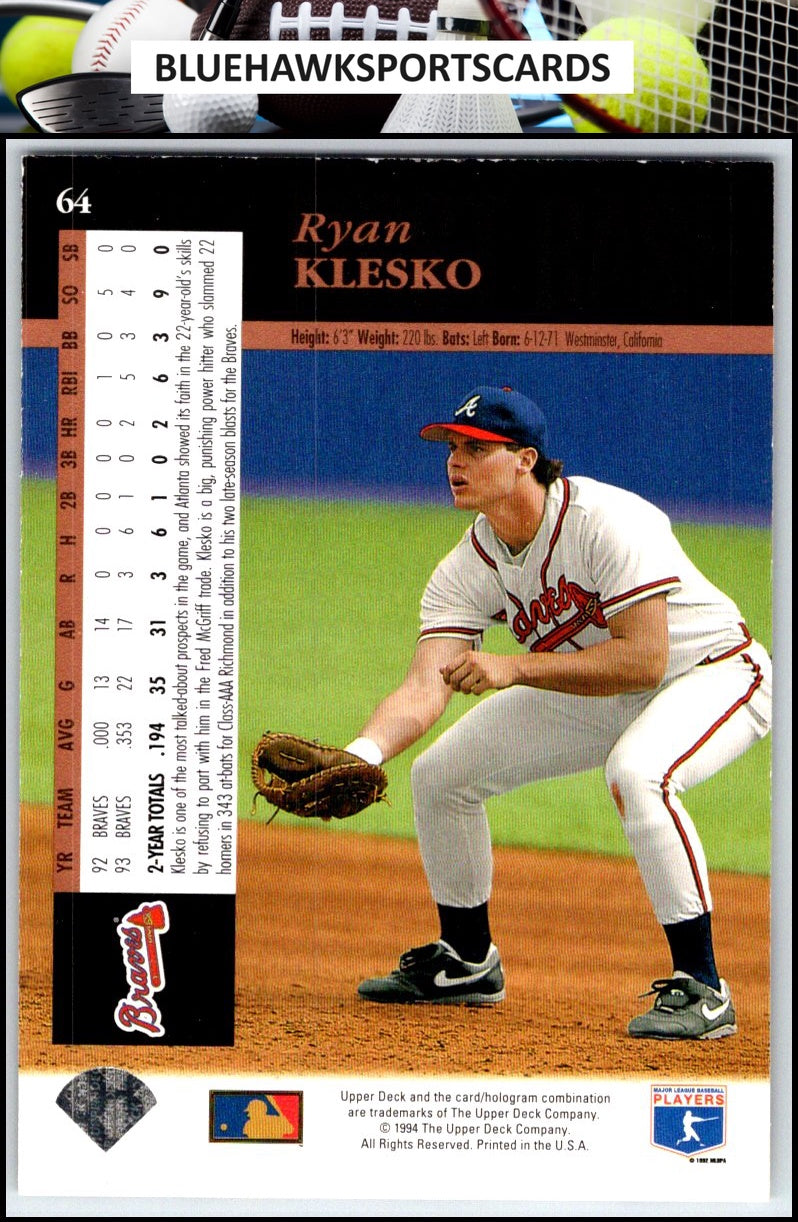 1994 Upper Deck #64 Ryan Klesko Electric Diamond