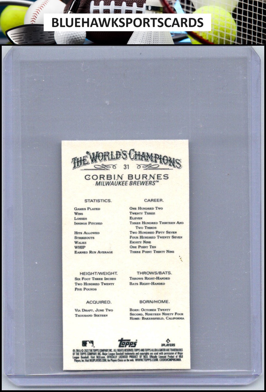 2022 Topps Allen & Ginter #31 Corbin Burnes Mini