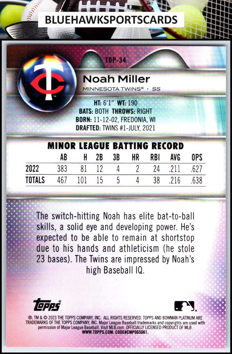 2023 Bowman Platinum #TOP-34 Noah Miller Top Prospects