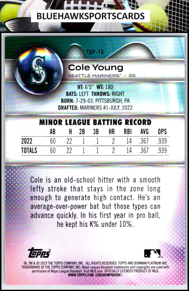 2023 Bowman Platinum #TOP-15 Cole Young Top Prospects