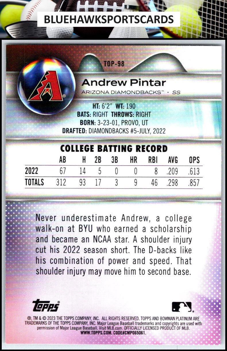 2023 Bowman Platinum #TOP-98 Andrew Pintar Top Prospects