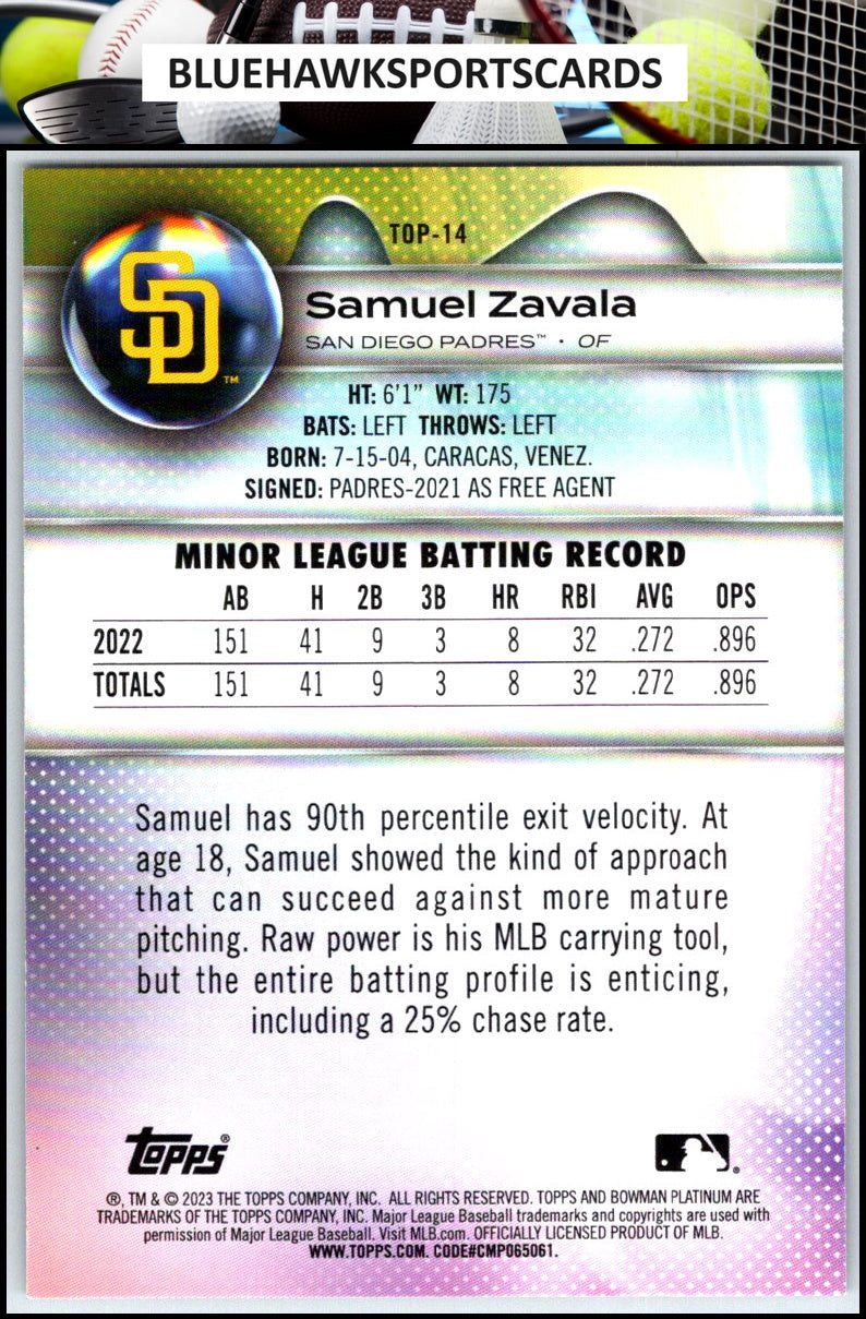 2023 Bowman Platinum #TOP-14 Samuel Zavala Top Prospects
