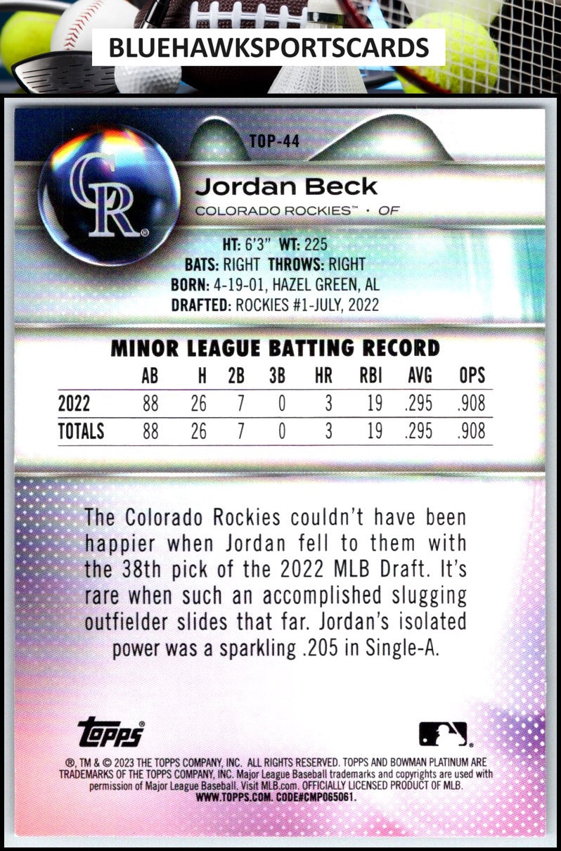 2023 Bowman Platinum #TOP-44 Jordan Beck Top Prospects
