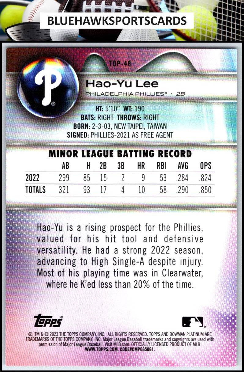 2023 Bowman Platinum #TOP-48 Hao-Yu Lee Top Prospects