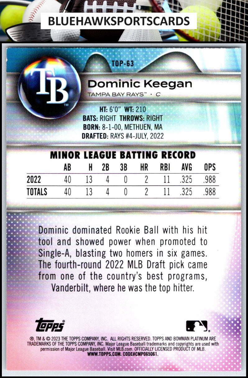 2023 Bowman Platinum #TOP-63 Dominic Keegan Top Prospects