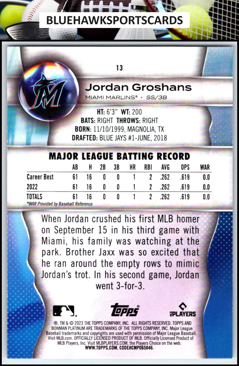 2023 Bowman Platinum #13 Jordan Groshans Ice Foil