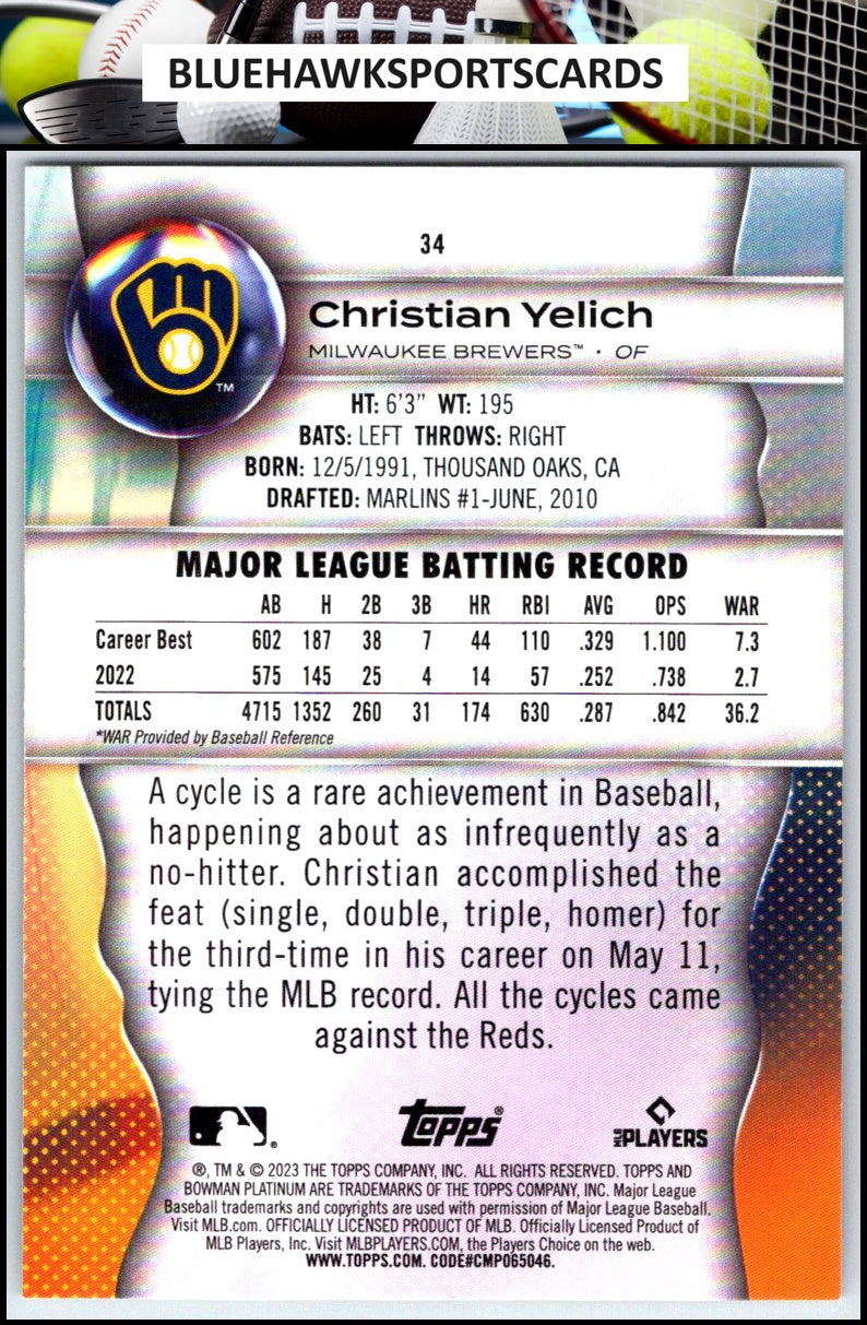 2023 Bowman Platinum #34 Christian Yelich Ice Foil