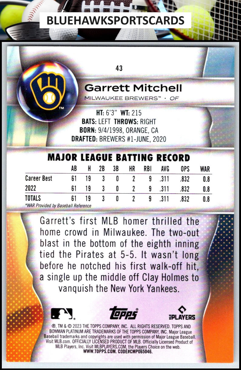 2023 Bowman Platinum #43 Garrett Mitchell