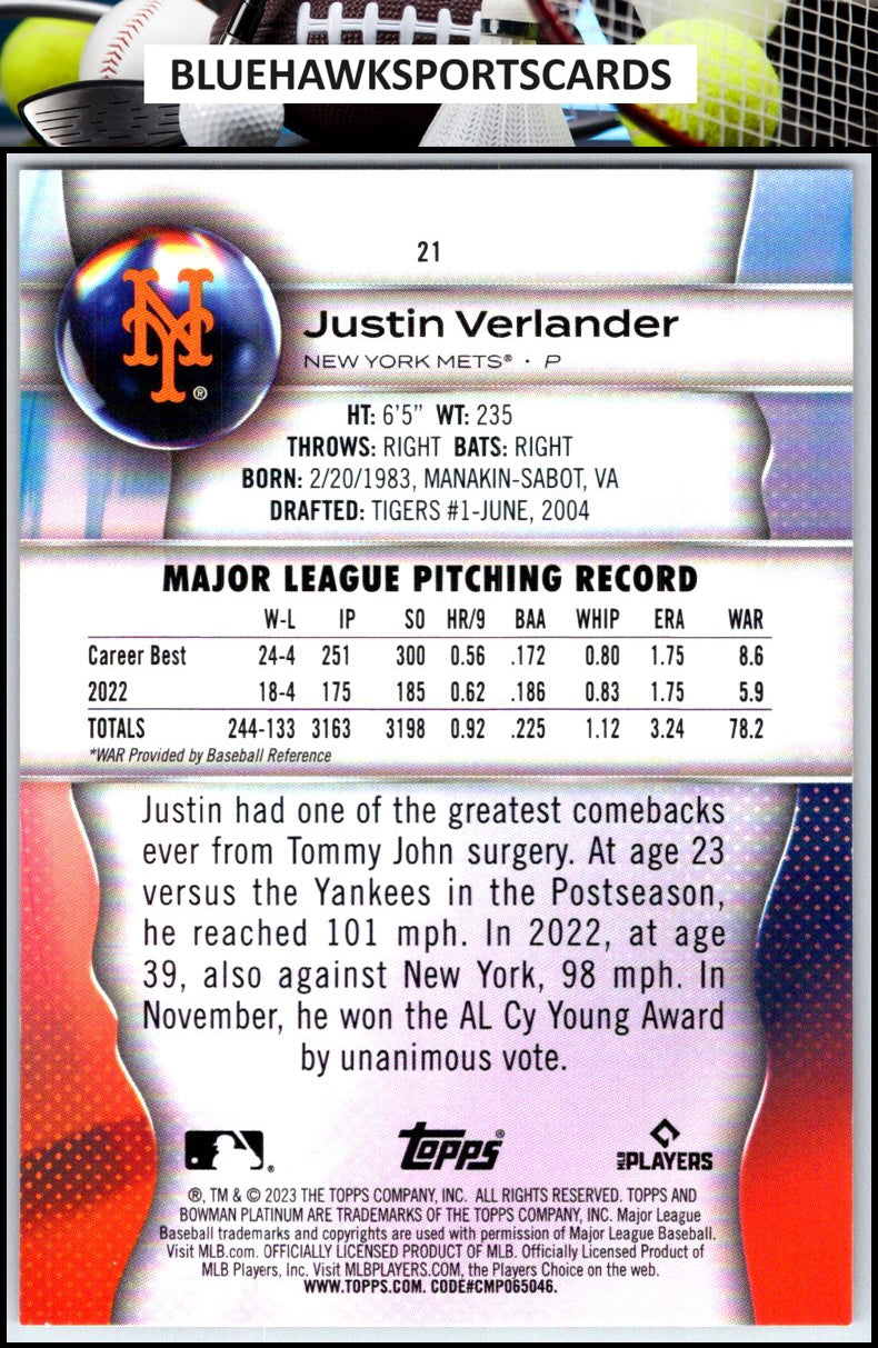 2023 Bowman Platinum #21 Justin Verlander