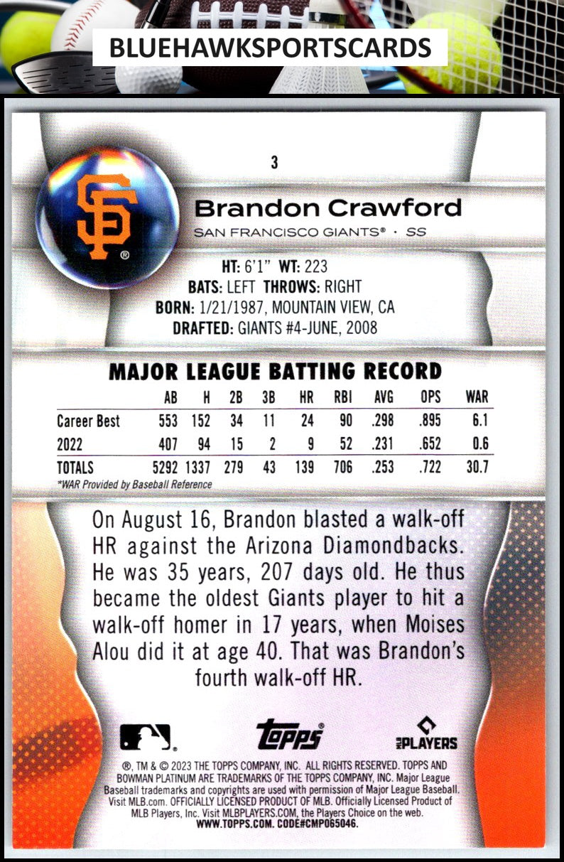 2023 Bowman Platinum #3 Brandon Crawford