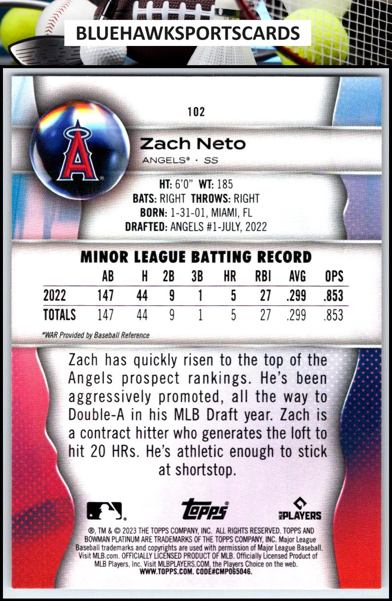 2023 Bowman Platinum #102 Zach Neto