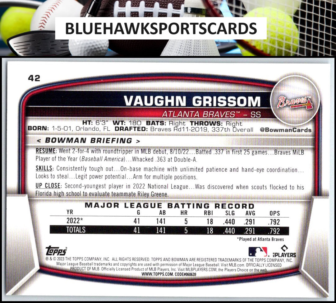 2023 Bowman #42 Vaughn Grissom
