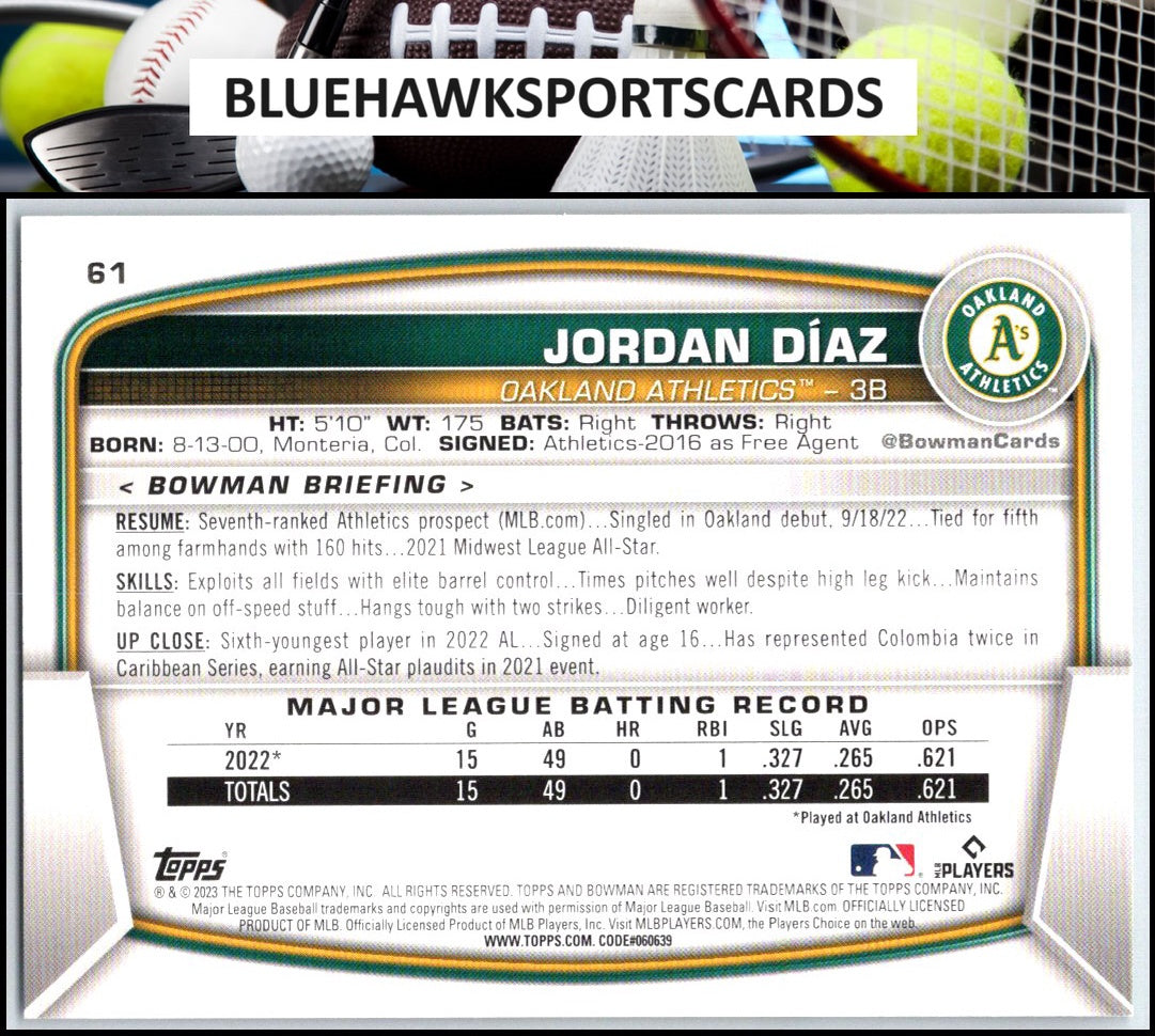 2023 Bowman #61 Jordan Diaz