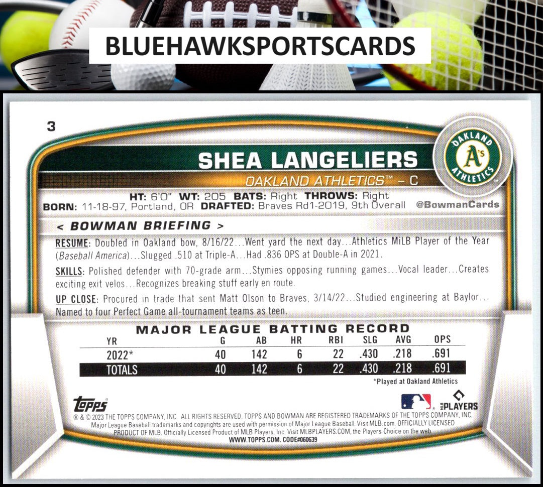 2023 Bowman #3 Shea Langeliers