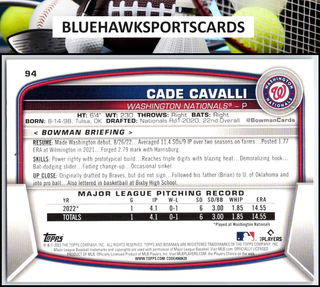 2023 Bowman #94 Cade Cavalli