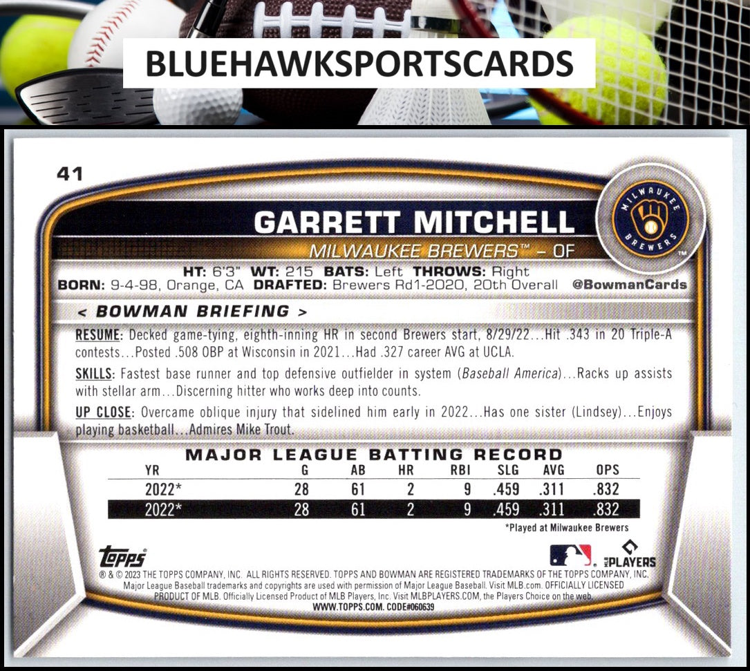 2023 Bowman #41 Garrett Mitchell