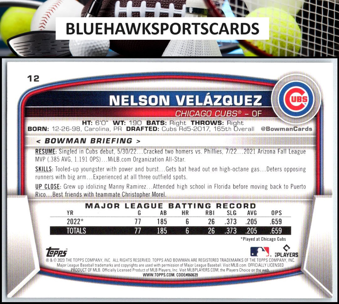 2023 Bowman #12 Nelson Velazquez