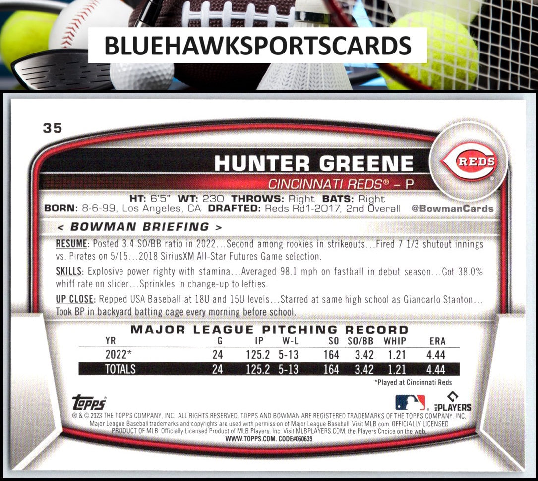 2023 Bowman #35 Hunter Greene
