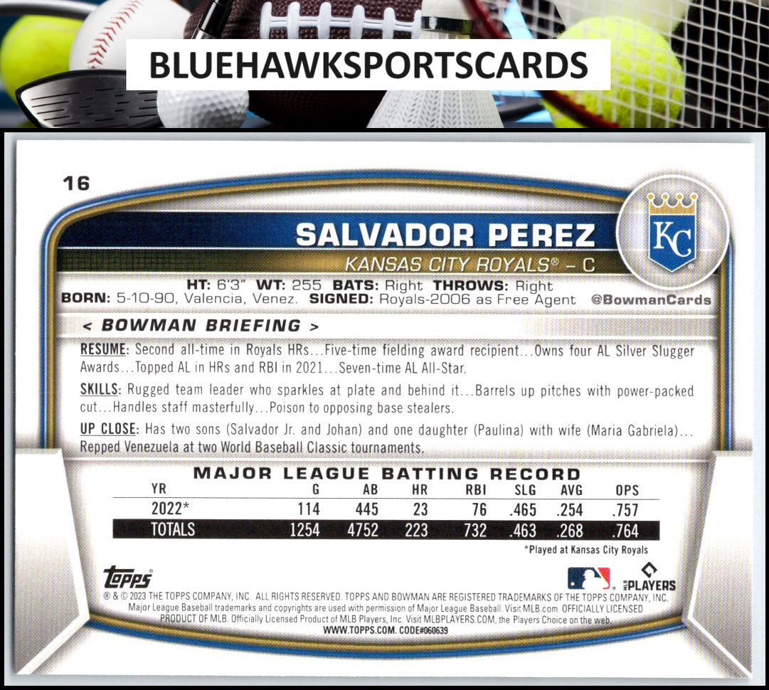2023 Bowman #16 Salvador Perez