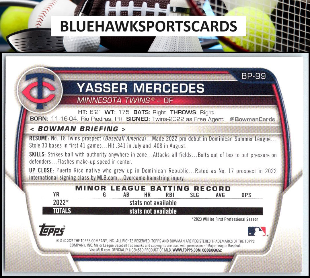 2023 Bowman #BP-99 Yasser Mercedes Prospects