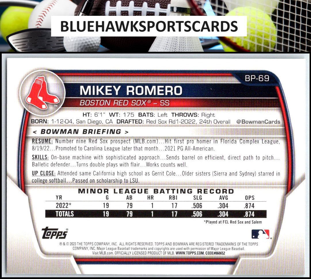 2023 Bowman #BP-69 Mikey Romero Prospects