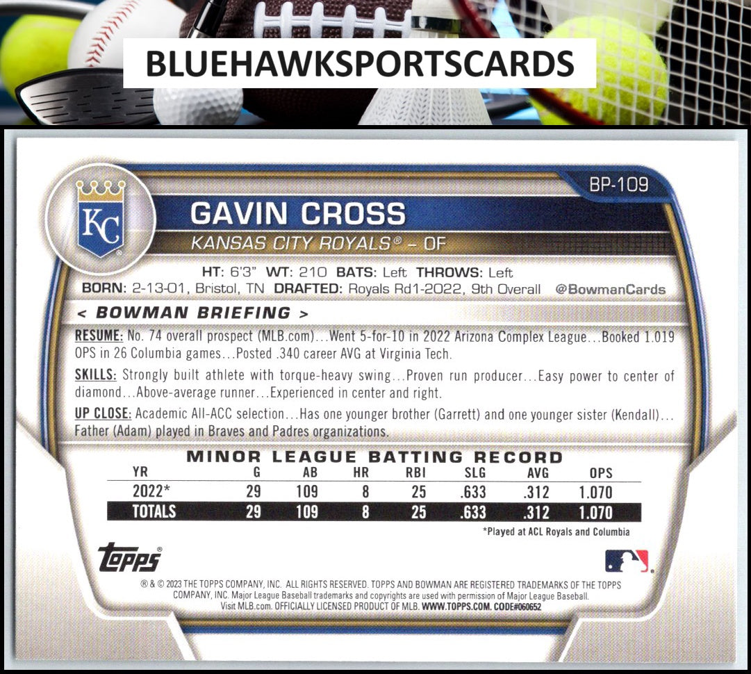 2023 Bowman #BP-109 Gavin Cross Prospects