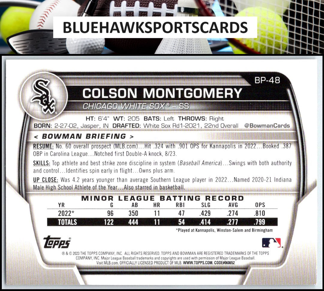 2023 Bowman #BP-48 Colson Montgomery Prospects