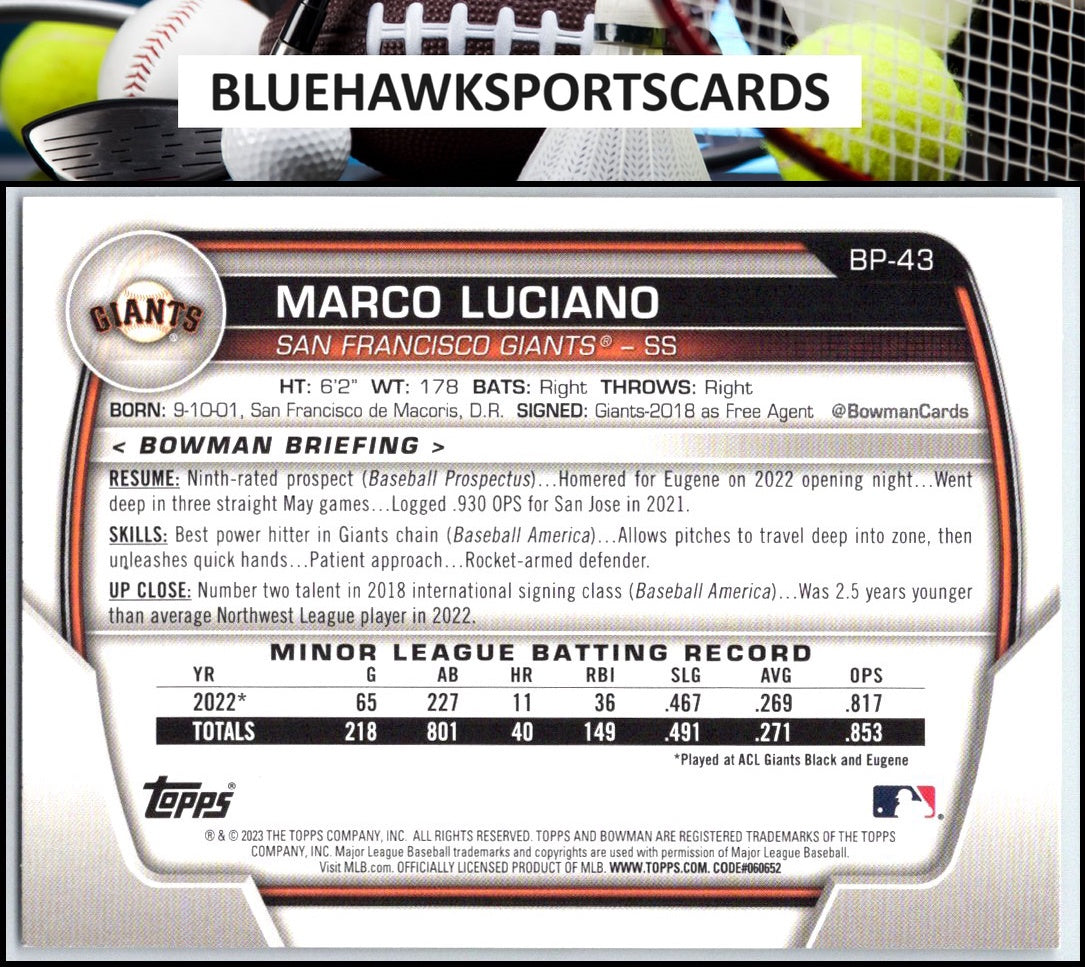 2023 Bowman #BP-43 Marco Luciano Prospects