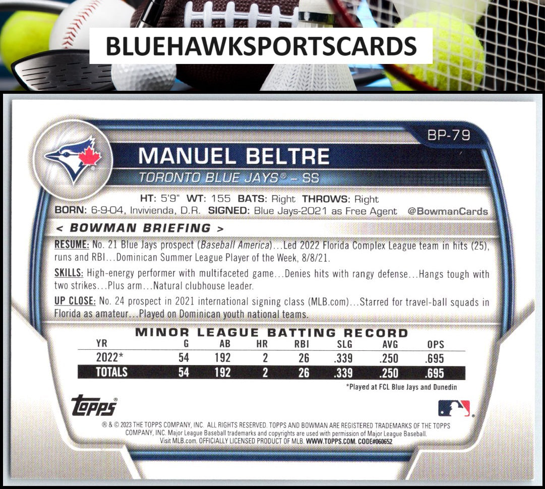 2023 Bowman #BP-79 Manuel Beltre Prospects