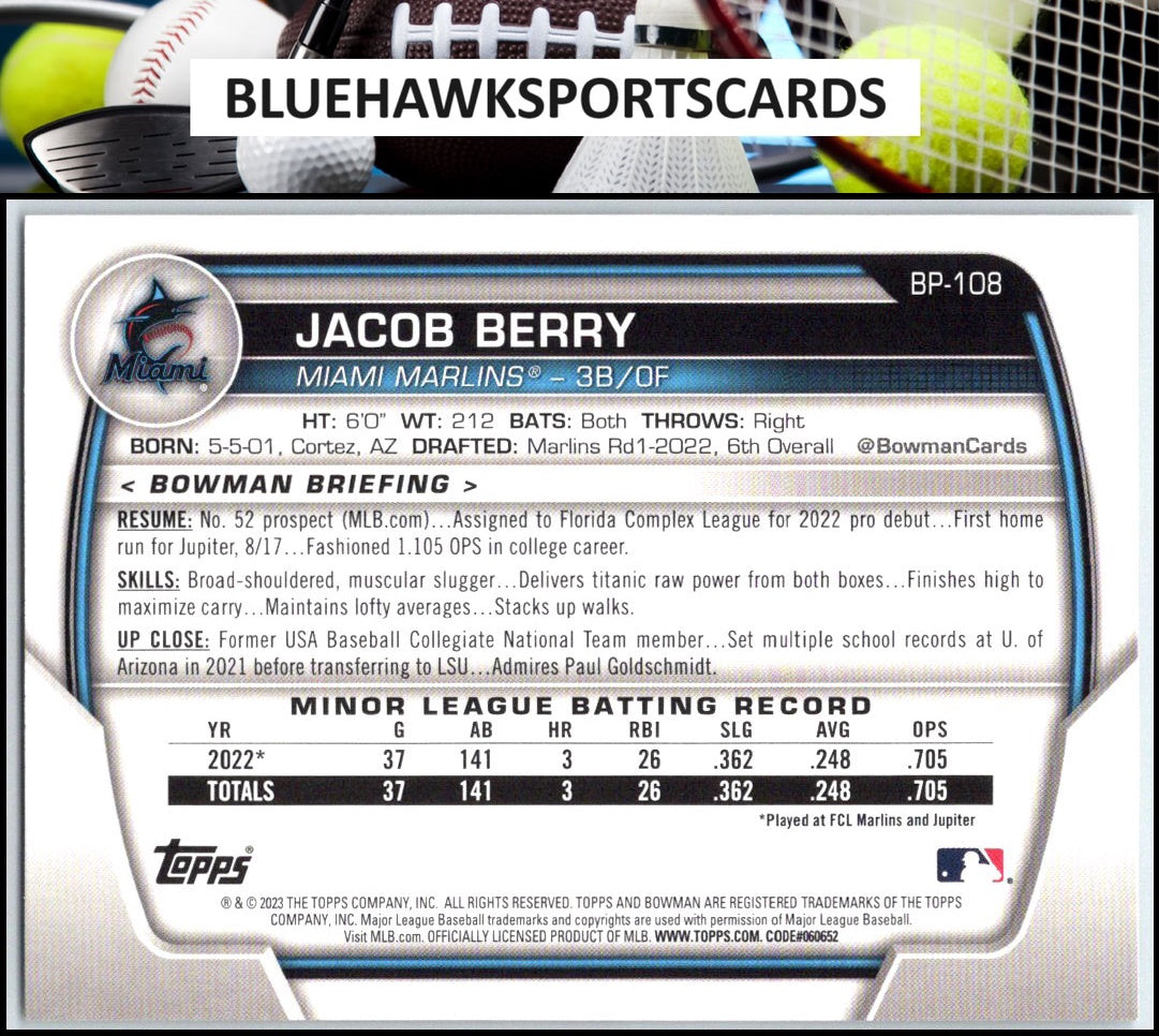 2023 Bowman #BP-108 Jacob Berry Prospects