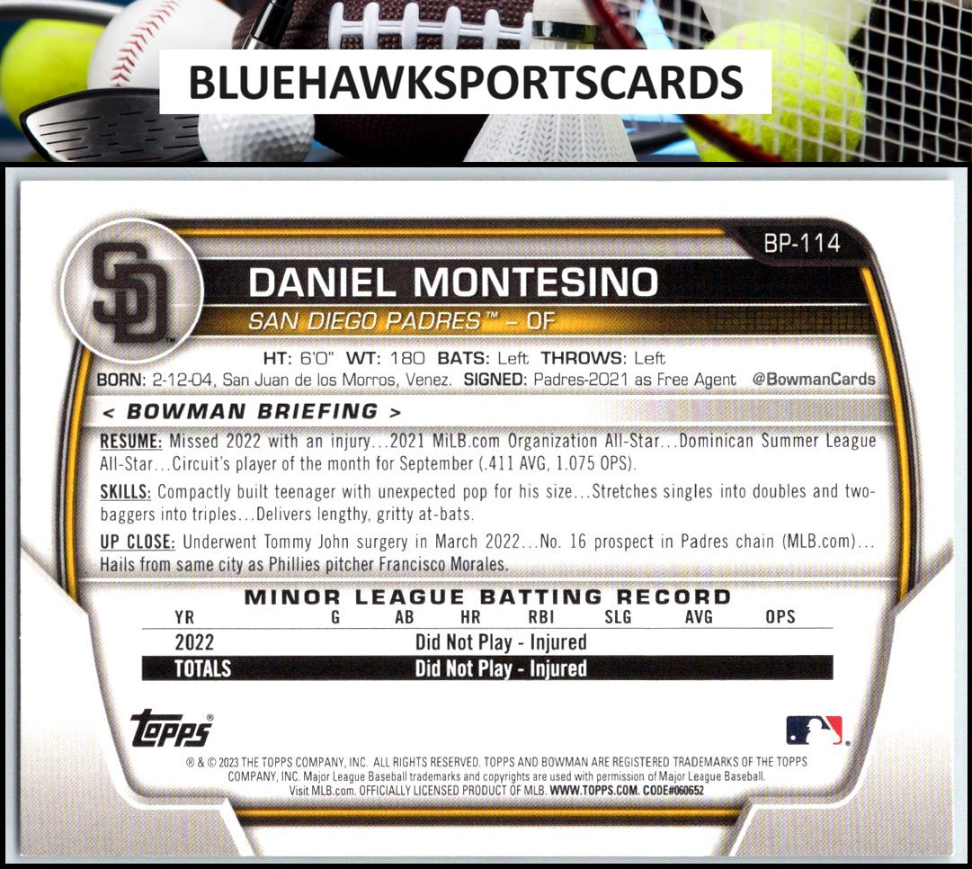 2023 Bowman #BP-114 Daniel Montesino Prospects