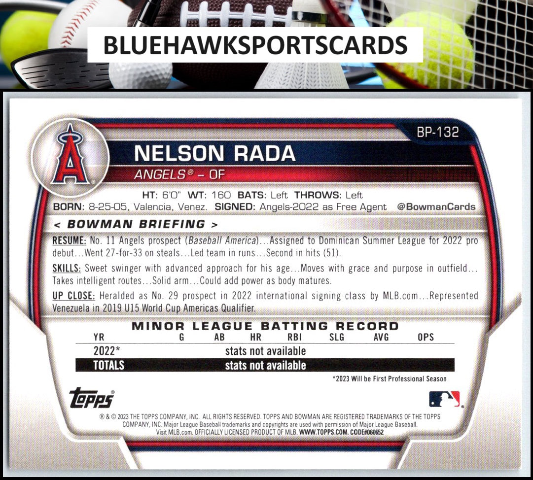 2023 Bowman #BP-132 Nelson Rada Prospects