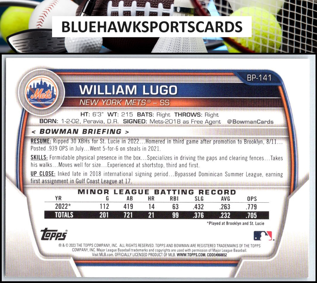 2023 Bowman #BP-141 William Lugo Prospects