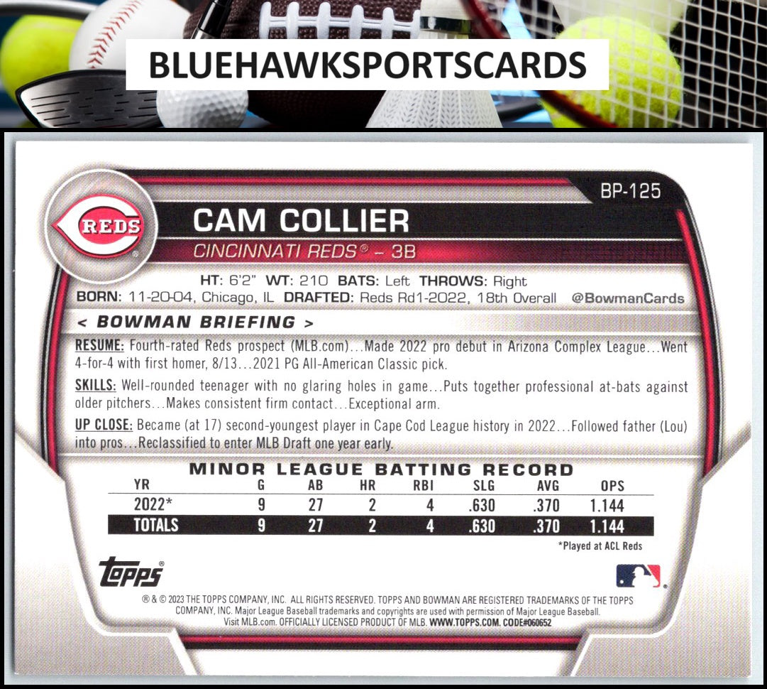 2023 Bowman #BP-125 Cam Collier Prospects