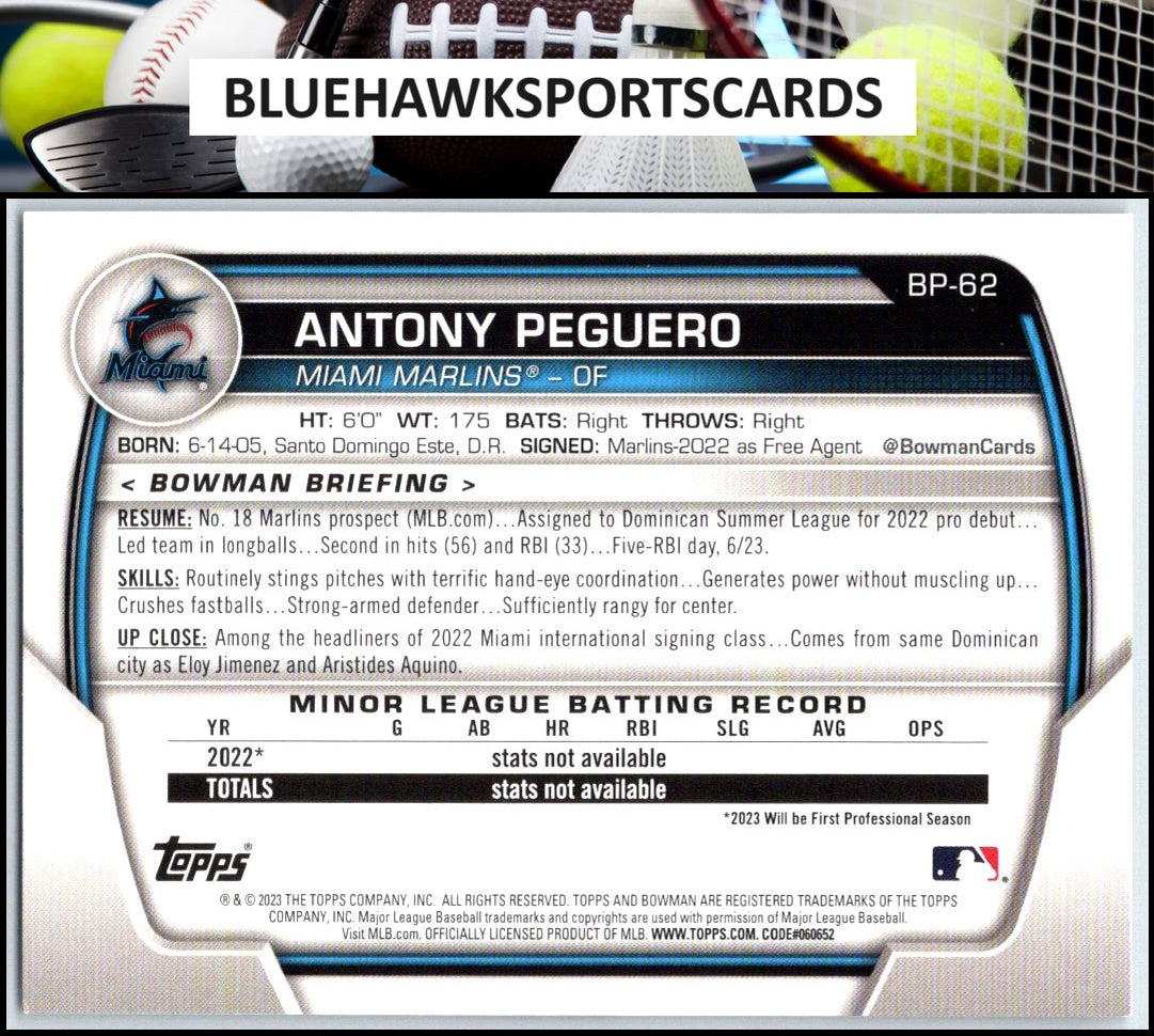 2023 Bowman #BP-62 Antony Peguero Prospects
