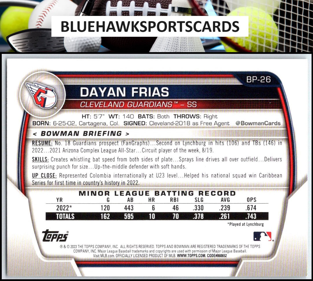 2023 Bowman #BP-26 Dayan Frias Prospects