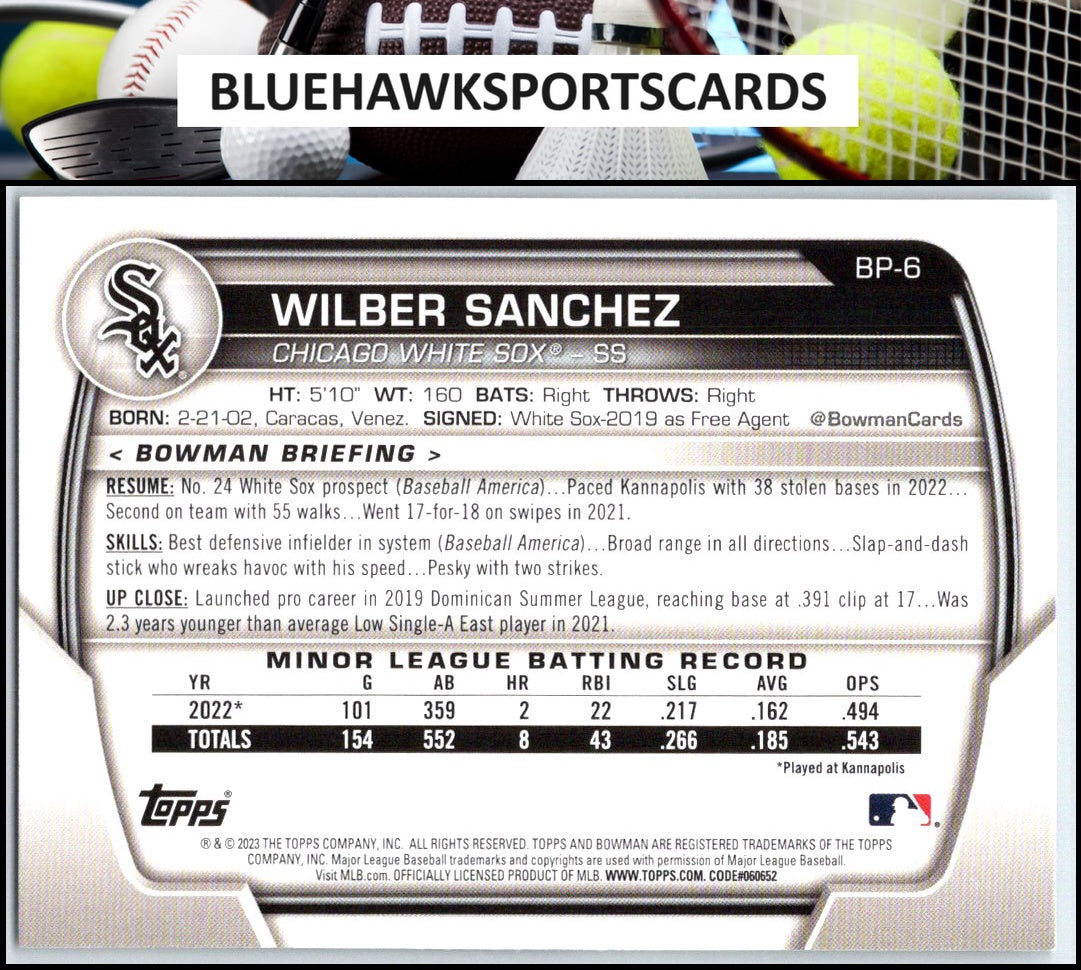 2023 Bowman #BP-6 Wilber Sanchez Prospects