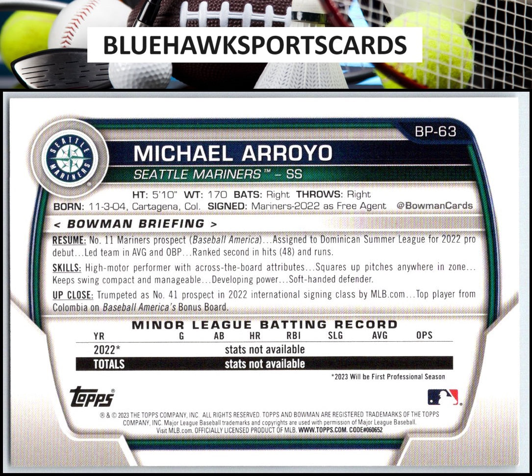 2023 Bowman #BP-63 Michael Arroyo Prospects