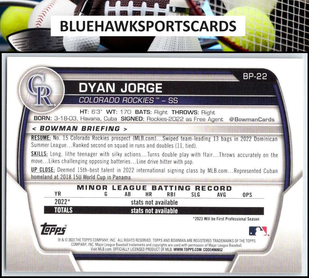 2023 Bowman #BP-22 Dyan Jorge Prospects
