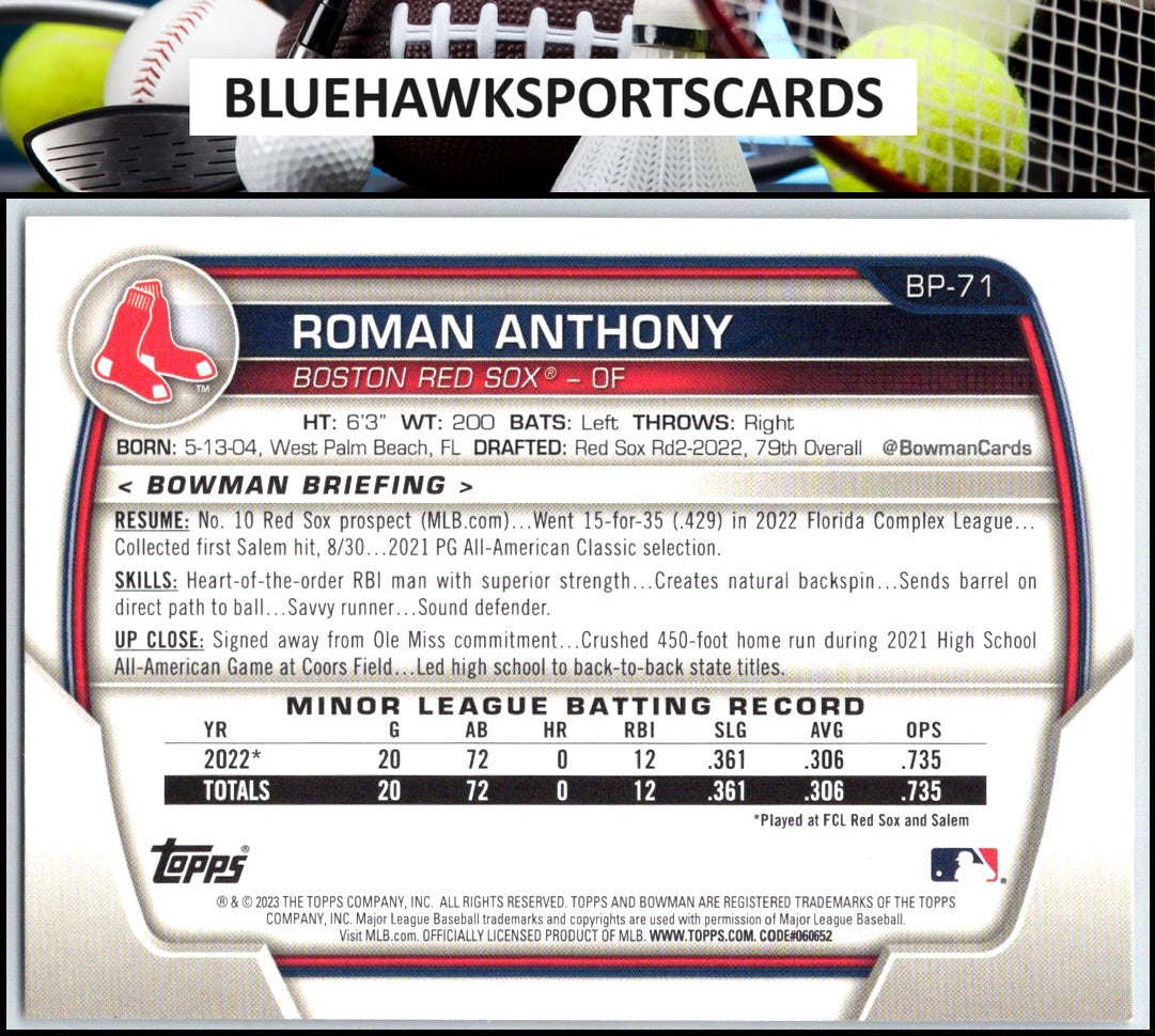 2023 Bowman #BP-71 Roman Anthony Prospects