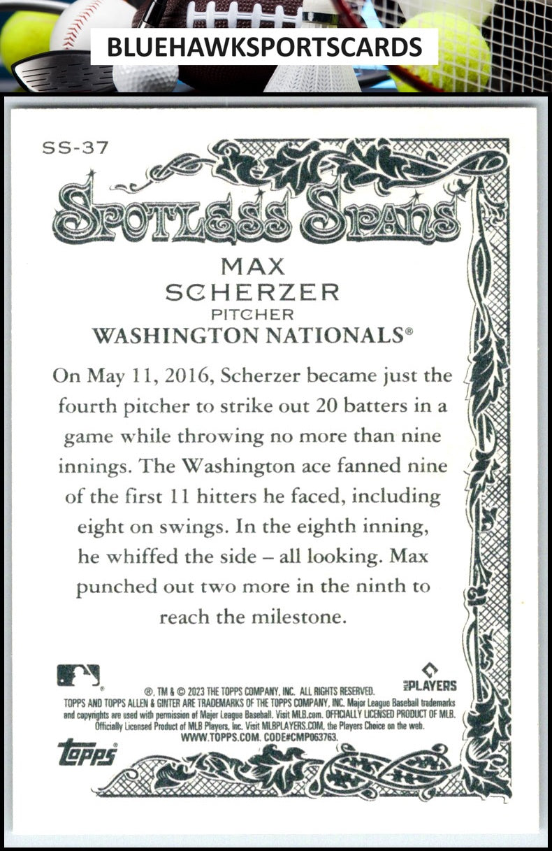 2023 Topps Allen & Ginter #SS-37 Max Scherzer Spotless Spans