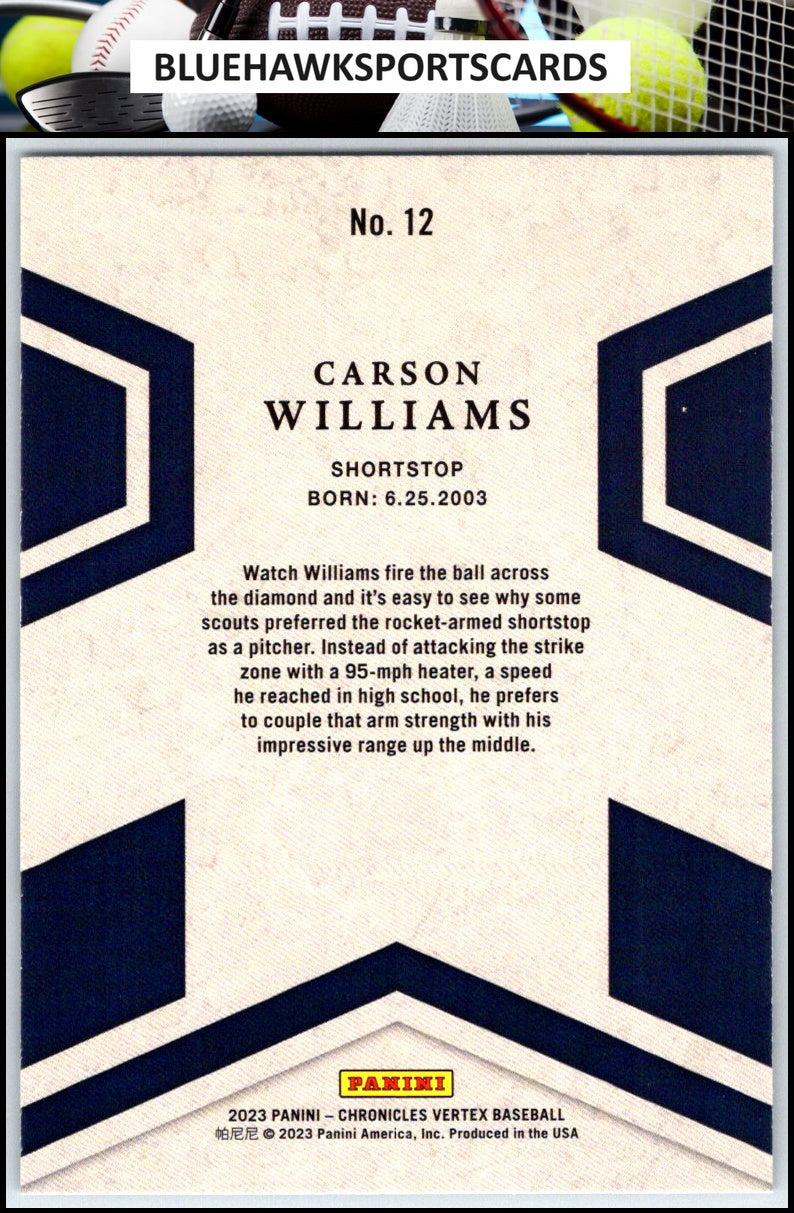2023 Panini Chronicles #12 Carson Williams Vertex
