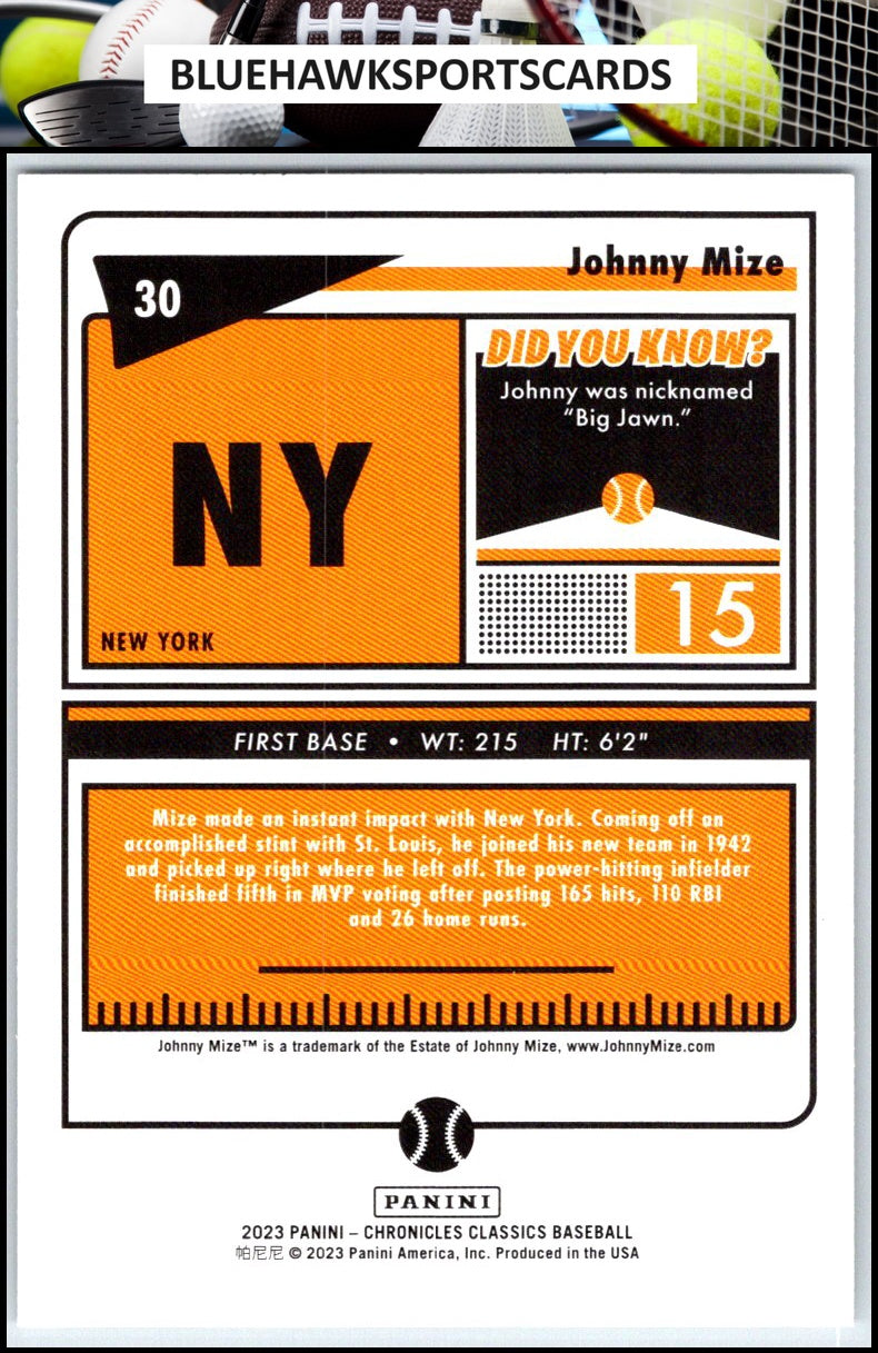 2023 Panini Chronicles #30 Johnny Mize Classics