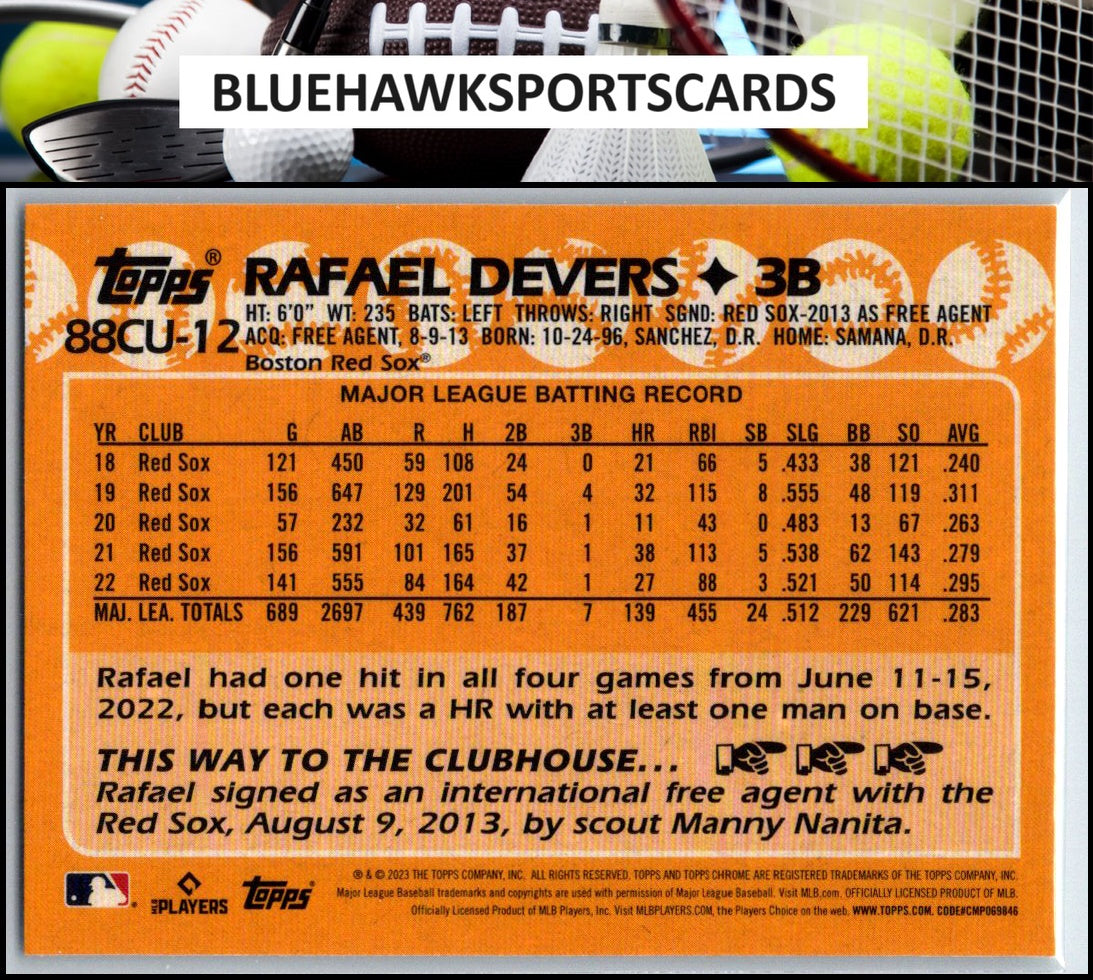 2023 Topps Chrome Update #88CU-12 Rafael Devers 1988 Topps Baseball 35th