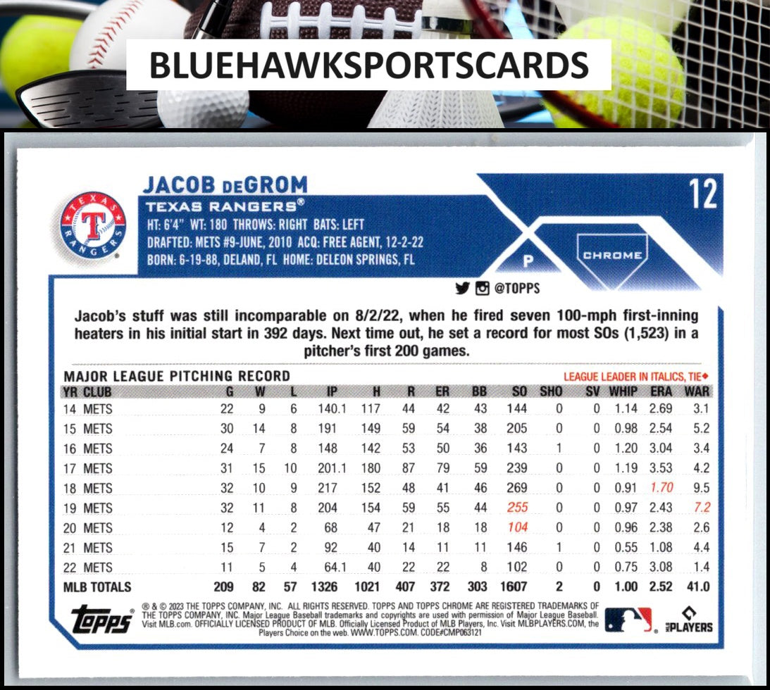 2023 Topps Chrome #12 Jacob deGrom Prism Refractors