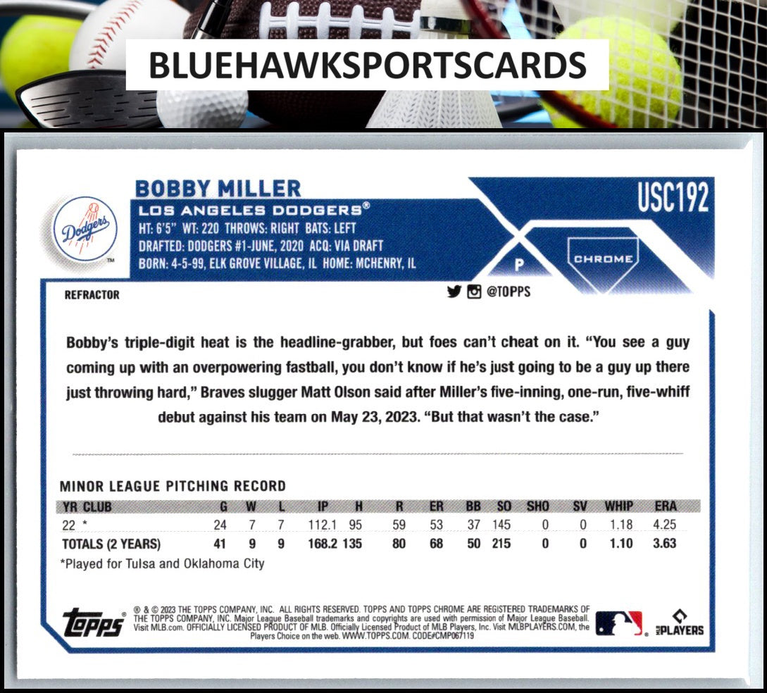 2023 Topps Chrome Update #USC192 Bobby Miller Refractor