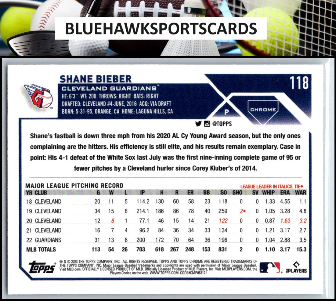2023 Topps Chrome #118 Shane Bieber