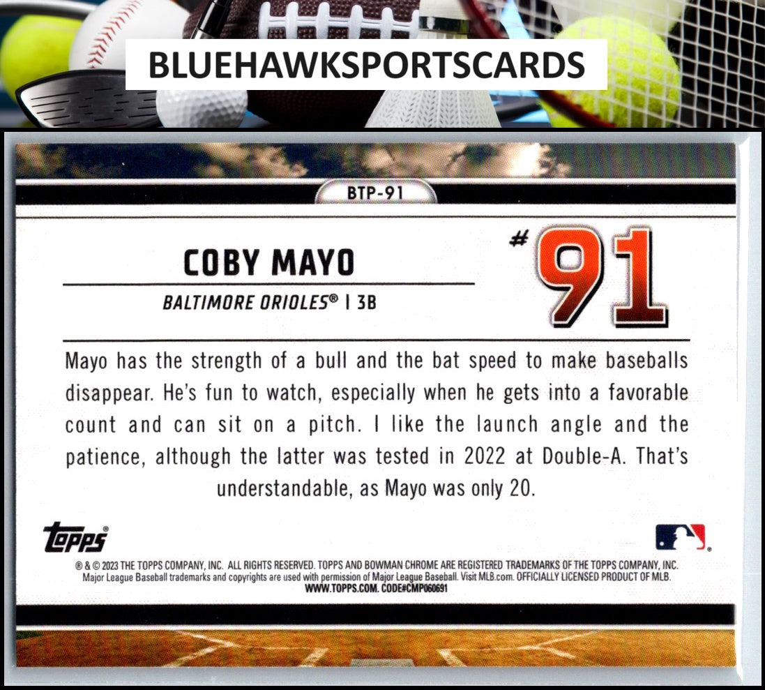2023 Bowman #BTP-91 Coby Mayo Bowman Scouts Top 100