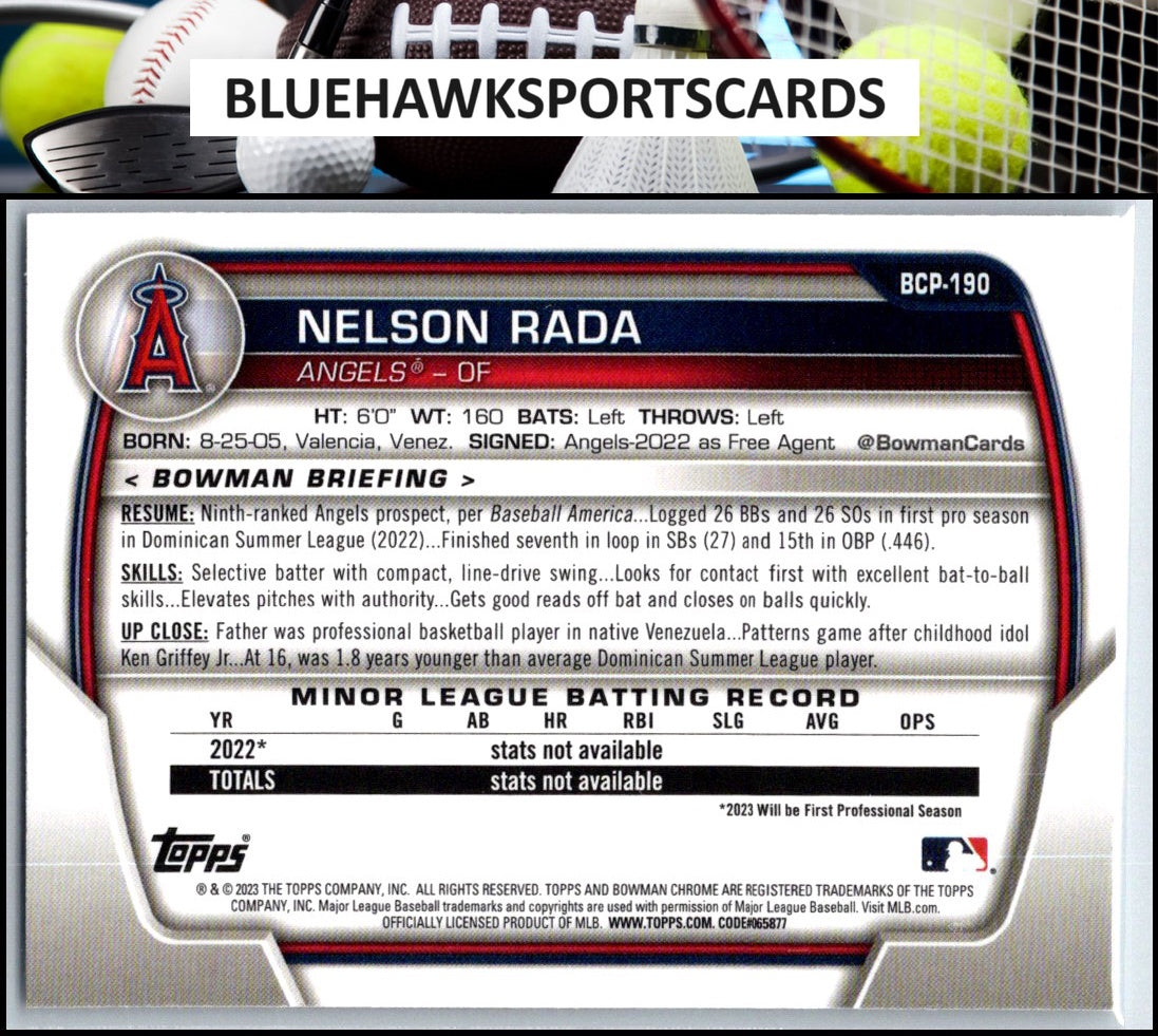 2023 Bowman Chrome #BCP-190 Nelson Rada Prospects