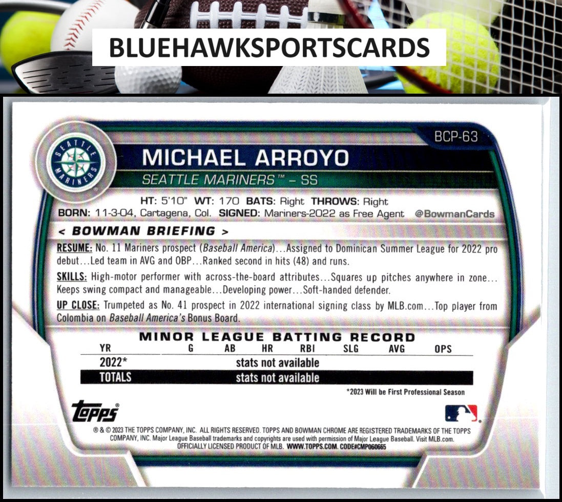 2023 Bowman #BCP-63 Michael Arroyo Chrome Prospects